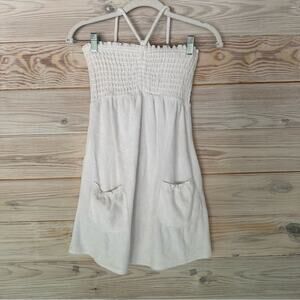 Designer Inspired White Tie Neck Scrunch Top Dress Size M
